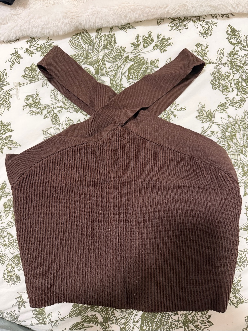 Aritzia Brown Ribbed Halter Crop Dress